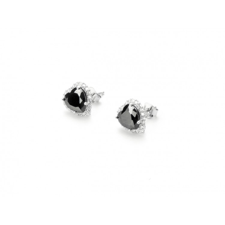 Orecchini in argento a cuore con zircone nero